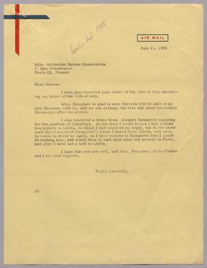 [Letter from D. W. Kempner to Mlle. Micheline Helene Kanzelefska, July 21, 1955]