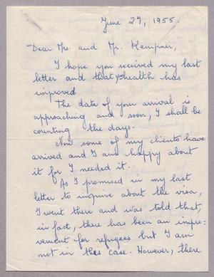 [Handwritten letter from Helene Kanzelefska to Mr. and Mrs. Daniel W. Kempner, June 24, 1955]