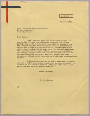 Primary view of object titled '[Letter from Daniel W. Kempner to Micheline Helene Kanzelefska, May 28, 1955]'.