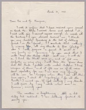 [Handwritten letter from Helene Kanzelefska to Mr. and Mrs. Daniel W. Kempner, March 31, 1955]
