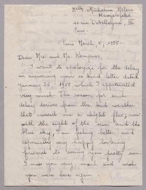 [Handwritten letter from Helene Kanzelefask to Mr. and Mrs. Daniel W. Kempner, March 5, 1955]