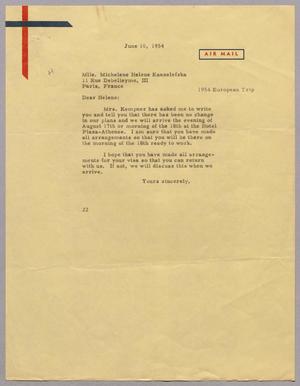[Letter from D. W. Kempner to Mlle. Michelene Helene Kanzelefska, June 10, 1954]