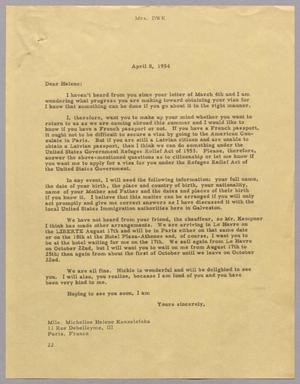 [Letter from Mrs. Daniel W. Kempner to Helene Kanzelefska, April 8, 1954]