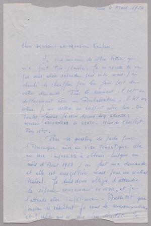 [Handwritten letter from Helene Kanzelefska to Mr. and Mrs. Daniel W. Kempner, March 4, 1954]