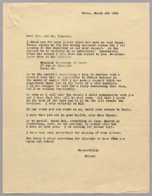 [Letter from Helene Kanzelefska to Mr. and Mrs. Daniel W. Kempner, March 4, 1954, Translation]