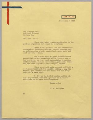 Primary view of object titled '[Letter from Daniel W. Kempner to George Reich, December 7, 1955]'.