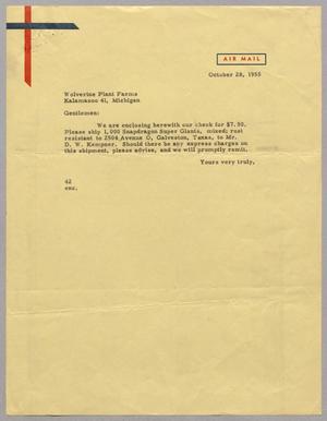 Primary view of object titled '[Letter from A. H. Blackshear, Jr. to Wolverine Plant Farms, October 28, 1955]'.