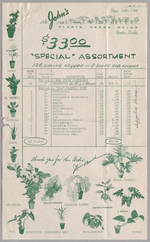 [Invoice for Plants from John's Plants Seeds Bulbs, April 13, 1955]