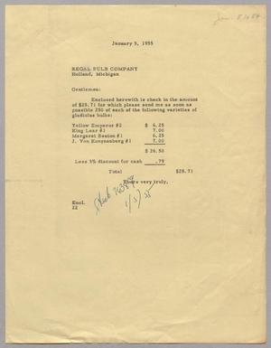 Primary view of object titled '[Letter from Daniel W. Kempner to the Regal Bulb Company, January 5, 1955]'.