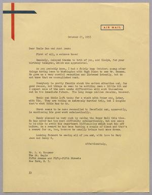 [Letter from Harris L. Kempner to Daniel W. Kempner, October 27, 1955]