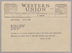 [Telegram from Henrietta and Isaac H. Kempner to Jeane and D. W. Kempner, October 24, 1955]