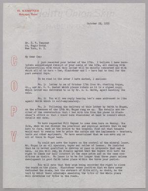 [Letter from I. H. Kempner to D. W. Kempner, October 22, 1955, Copy]