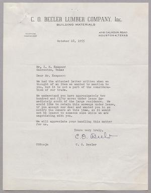 [Letter from C. O. Beeler Lumber Company, Inc. to I. H. Kempner, October 18, 1955]