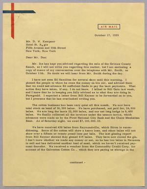 [Letter from A. H. Blackshear, Jr. to Daniel W. Kempner, October 17, 1955]