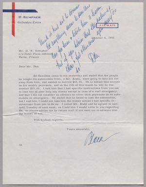 [Letter from A. H. Blackshear, Jr. to Daniel W. Kempner, October 4, 1955]