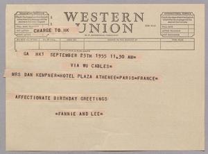 [Telegram from Fannie and Louis Adoure to Jeane Bertig Kempner, {{{date}}}]