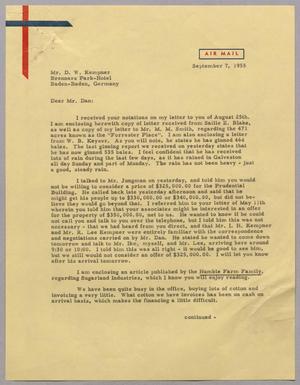 [Letter from A. H. Blackshear, Jr. to Daniel W. Kempner, September 7, 1955]