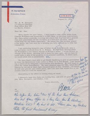 [Letter from A. H. Blackshear, Jr. to Daniel W. Kempner, August 31, 1955, Copy]