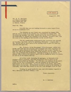 [Letter from Maurice J. Sullivan to D. W. Kempner, August 27, 1955]