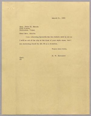 [Letter from D. W. Kempner to Mrs. Peter B. Kamin, March 31, 1955]