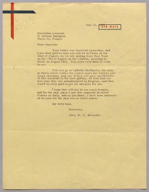 [Letter from Daniel W. Kempner to Germaine Lecomte, July 16, 1955]