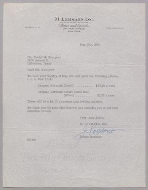 [Letter from M. Lehmann, Inc. to D. W. Kempner, May 13, 1955]
