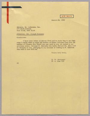 Primary view of object titled '[Letter from D. W. Kempner to Messrs. M. Lehmann, Inc., March 28, 1955]'.