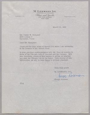 [Letter from M. Lehmann, Inc. to D. W. Kempner, March 23, 1955]
