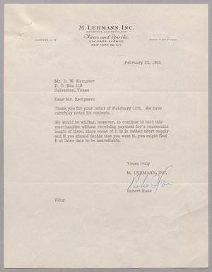 [Letter from M. Lehmann, Inc. to D. W. Kempner, February 23, 1955]