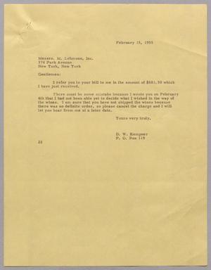 [Letter from Daniel W. Kempner to M. Lehmann, Inc., February 15, 1955]