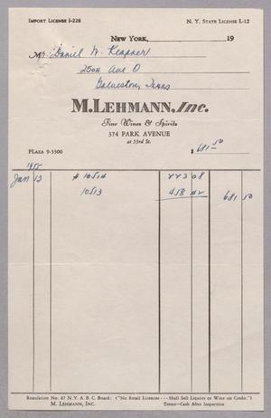 [Invoice for a Charge from M. Lehmann Inc., January 13, 1955]