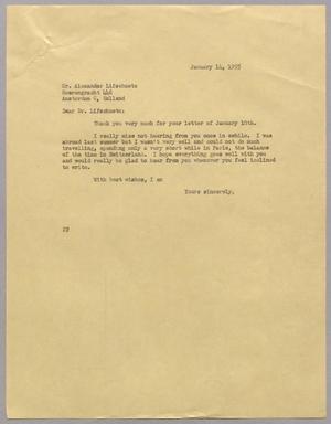 [Letter from D. W. Kempner to Dr. Alexander Lifschuetz, January 14, 1955]