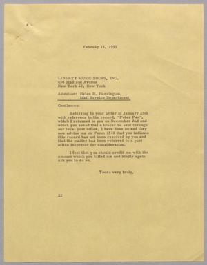 [Letter from D. W. Kempner to Liberty Music Shops, Inc., February 15, 1955]