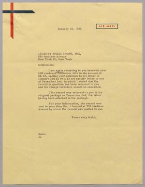 [Letter from D. W. Kempner to Liberty Music Shops, Inc., January 18, 1955]