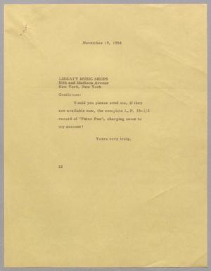 [Letter from D. W. Kempner to Liberty Music Shops, Inc., November 19, 1954]