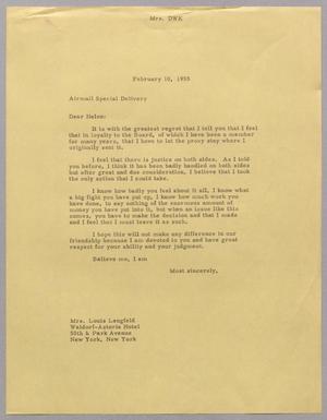 [Letter from Mrs. Daniel W. Kempner to Mrs. Louis Lengfeld, February 10, 1955]