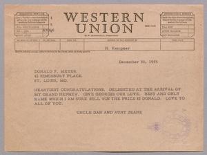 [Telegram from Dan and Jeane Kempner to Donald F. Meyer, December 30, 1955]