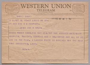[Telegram from Donald Myer to Daniel W. and Jeane Kempner, December 30, 1955]
