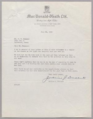 [Letter from MacDonald-Health Ltd. to D. W. Kempner, July 21, 1955]