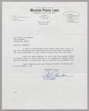 [Letter from Missouri Pacific Lines to D. W. Kempner, May 12, 1955]