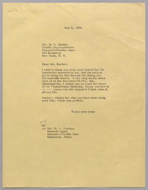 [Letter from D. W. Kempner to B. C. Barker, May 9, 1955]