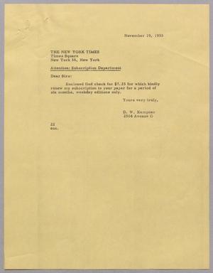[Letter from D. W. Kempner to The New York Times, November 19, 1955]