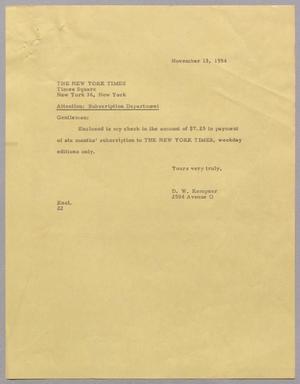 [Letter from D. W. Kempner to The New York Times, November 13, 1954]