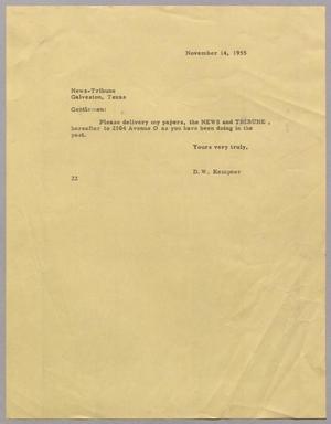 [Letter from D. W. Kempner to News-Tribune, November 14, 1955]