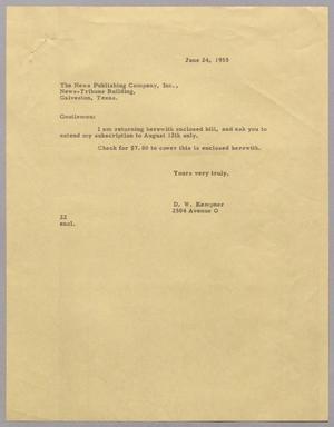 [Letter from D. W. Kempner to The News Publishing Company, Inc., June 24, 1955]