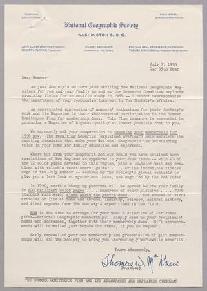 [Letter from the National Geographic Society, July 7, 1955]