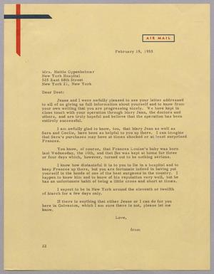 [Letter from Daniel W. Kempner to Hattie Oppenheimer, February 19, 1955]