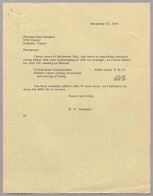 [Letter from D. W. Kempner to Persian Rug Company, December 15, 1955]