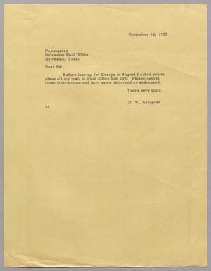 [Letter from Daniel W. Kempner to Postmaster, November 14, 1955]