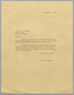[Letter from D. W. Kempner to H. C. Bardoony, November 11, 1955]